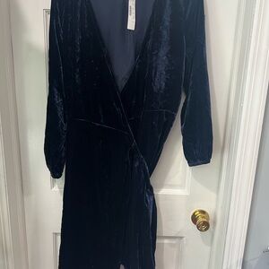 J. Crew Velvet Wrap Dress in Deep Blue